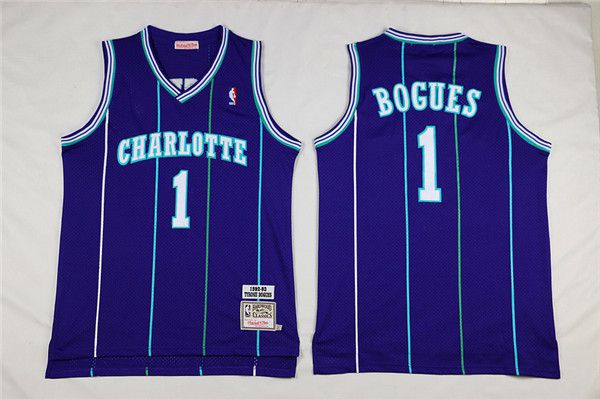 Men Charlotte Hornets #1 Bogues Purple Throwback Stitched NBA Jersey->charlotte hornets->NBA Jersey